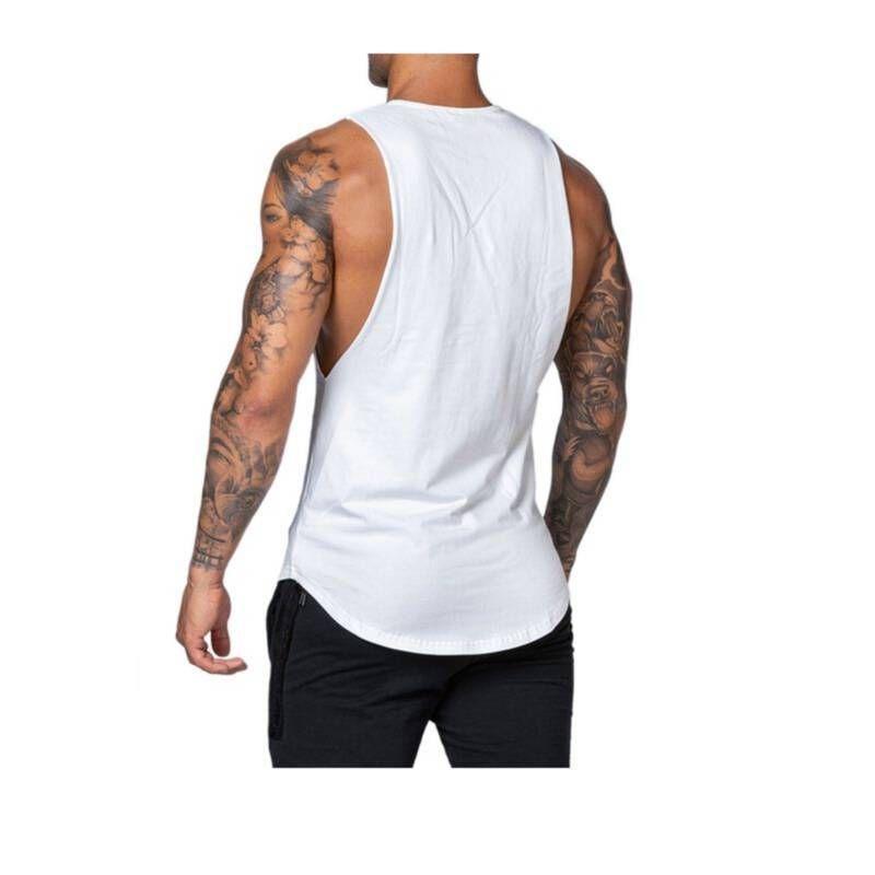 Polera Deportiva Musculosa Hombre Gimnasio Algodón Blanco-2