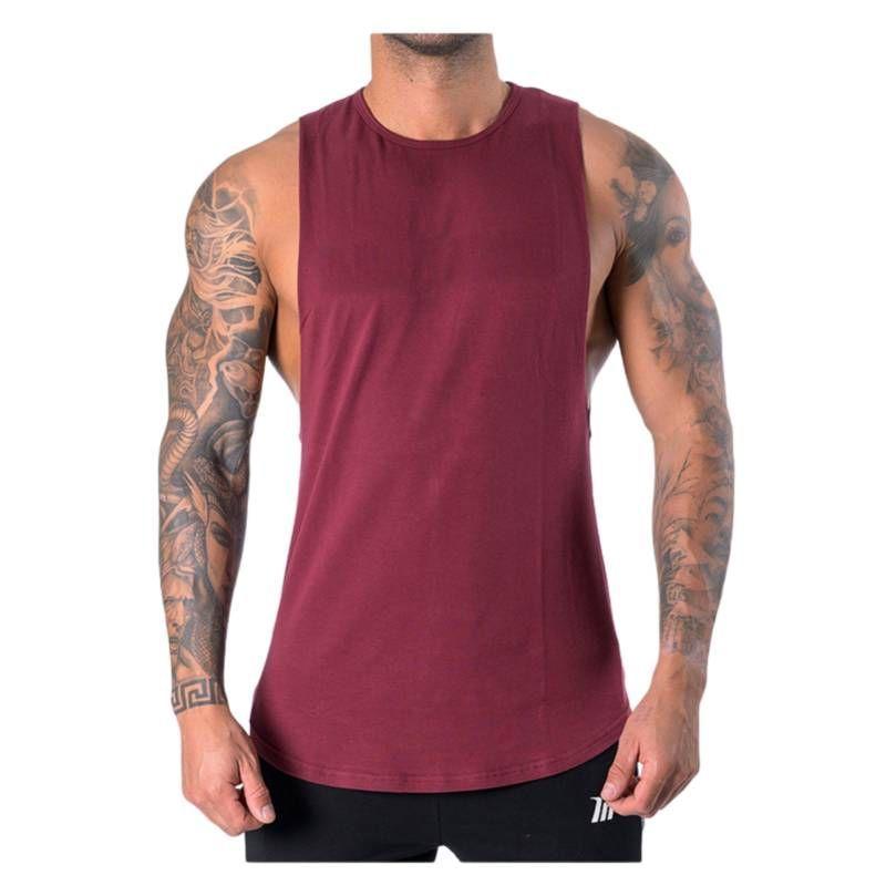 Polera Deportiva Musculosa Hombre Gimnasio Algodón Burdeo-1
