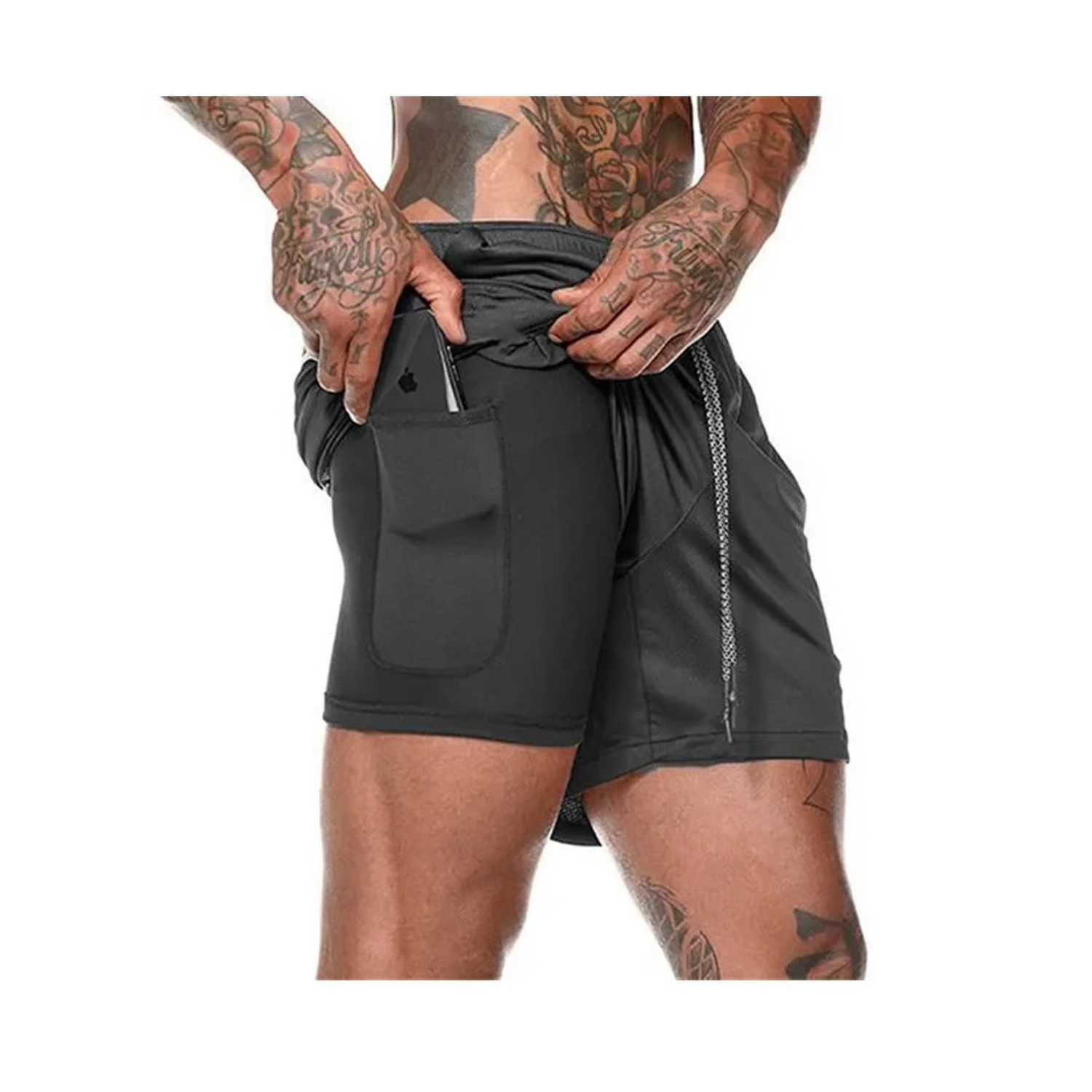 Short deportivo Gimnasio con Licra de Poliester Hombre Negro-0