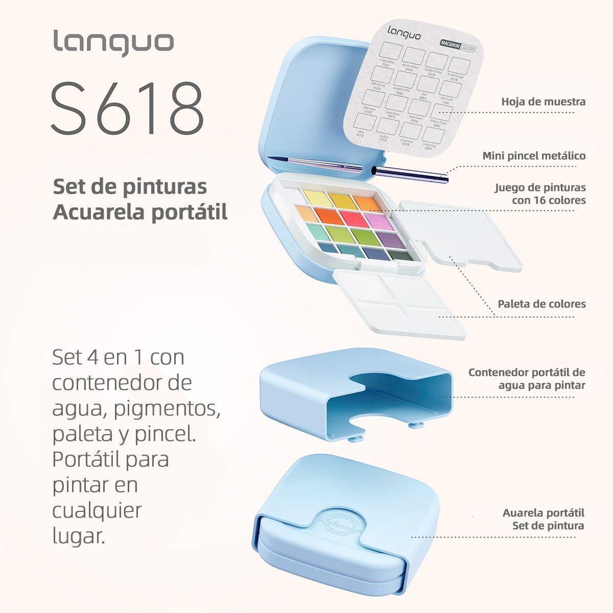 Set De Acuarelas Portatil 16 Colores Macarron Languo-3