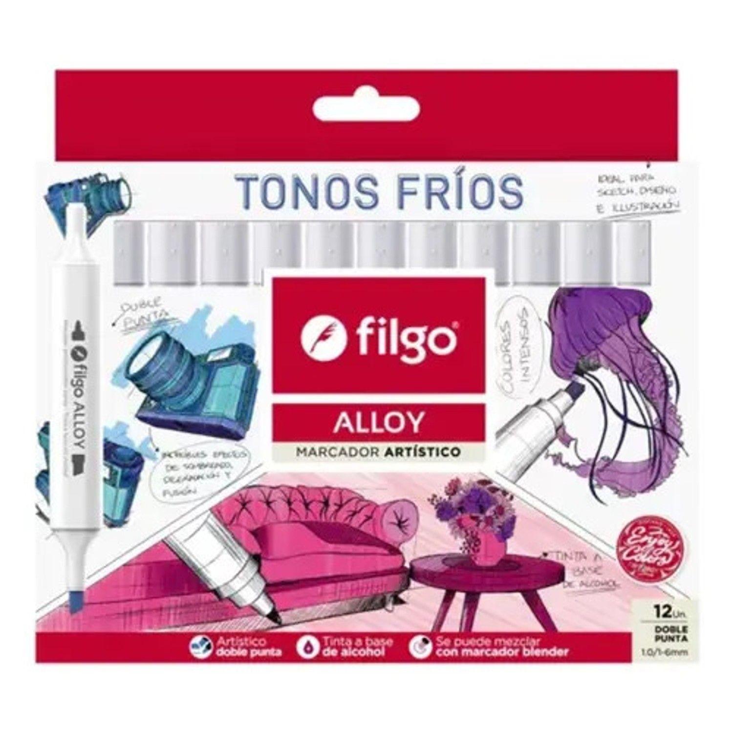 12 Marcadores Filgo Alloy Sketch Doble Punta Tonos Frios-0