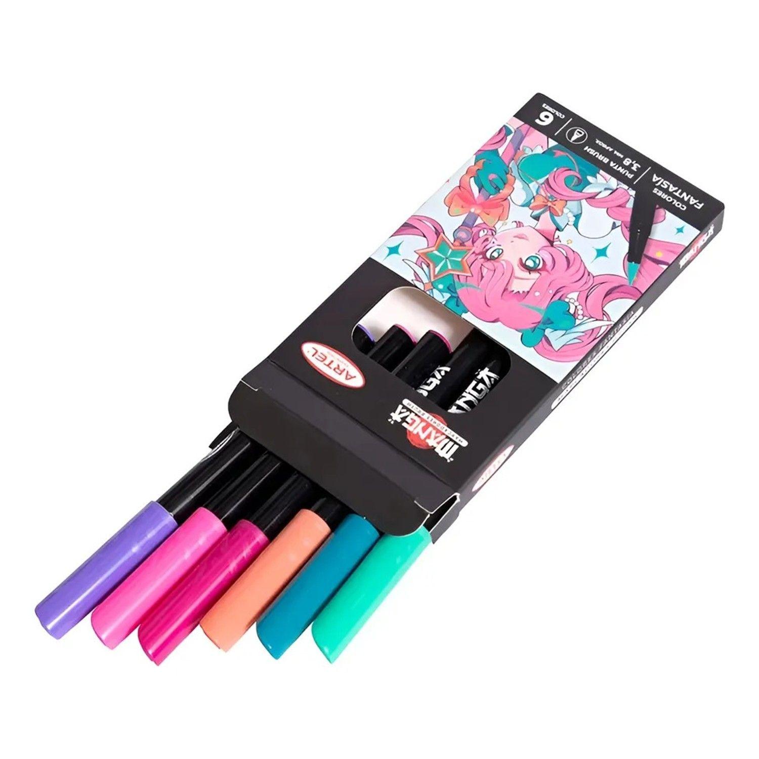 6 Marcadores Brush Colores Fantasía - Artel-2