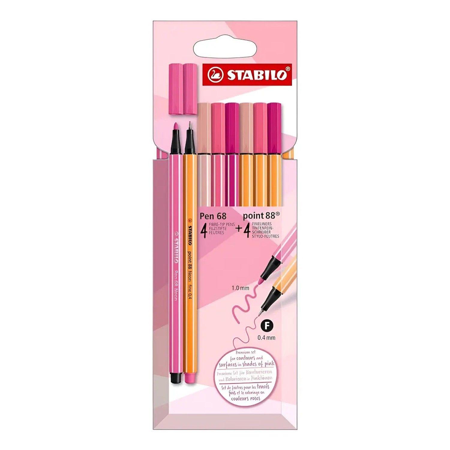 Set De 8 Stabilo (4 Point 88 + 4 Pen 68) Shades Of Pink Rosa-0