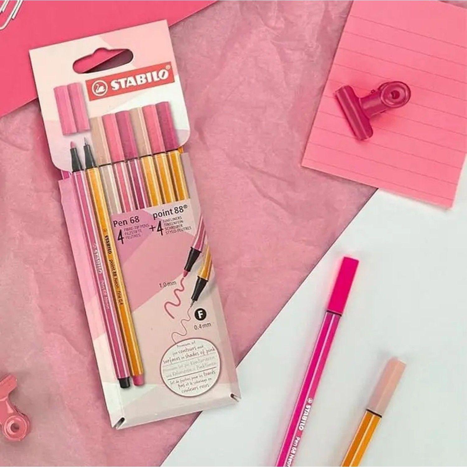 Set De 8 Stabilo (4 Point 88 + 4 Pen 68) Shades Of Pink Rosa-1