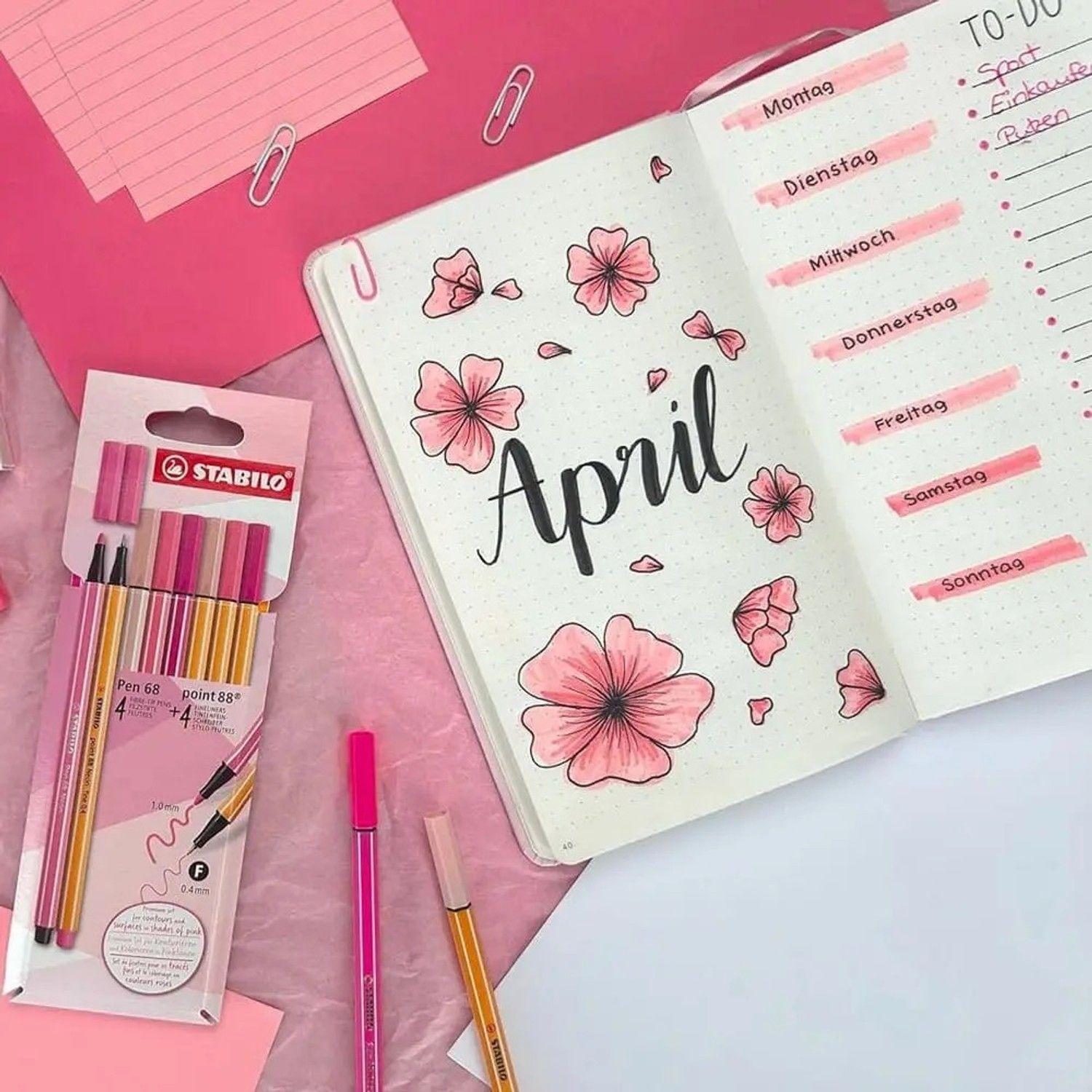 Set De 8 Stabilo (4 Point 88 + 4 Pen 68) Shades Of Pink Rosa-3