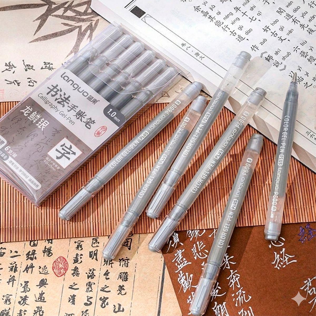 Set 6 Lapices Gel 10mm Plata Languo-3