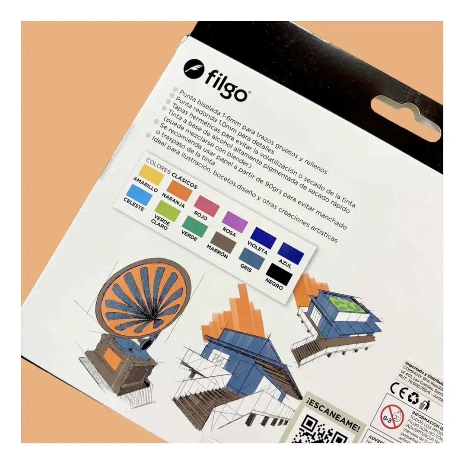 Filgo Alloy - Set 12 Marcadores Al Alcohol Tonos Clásicos-2