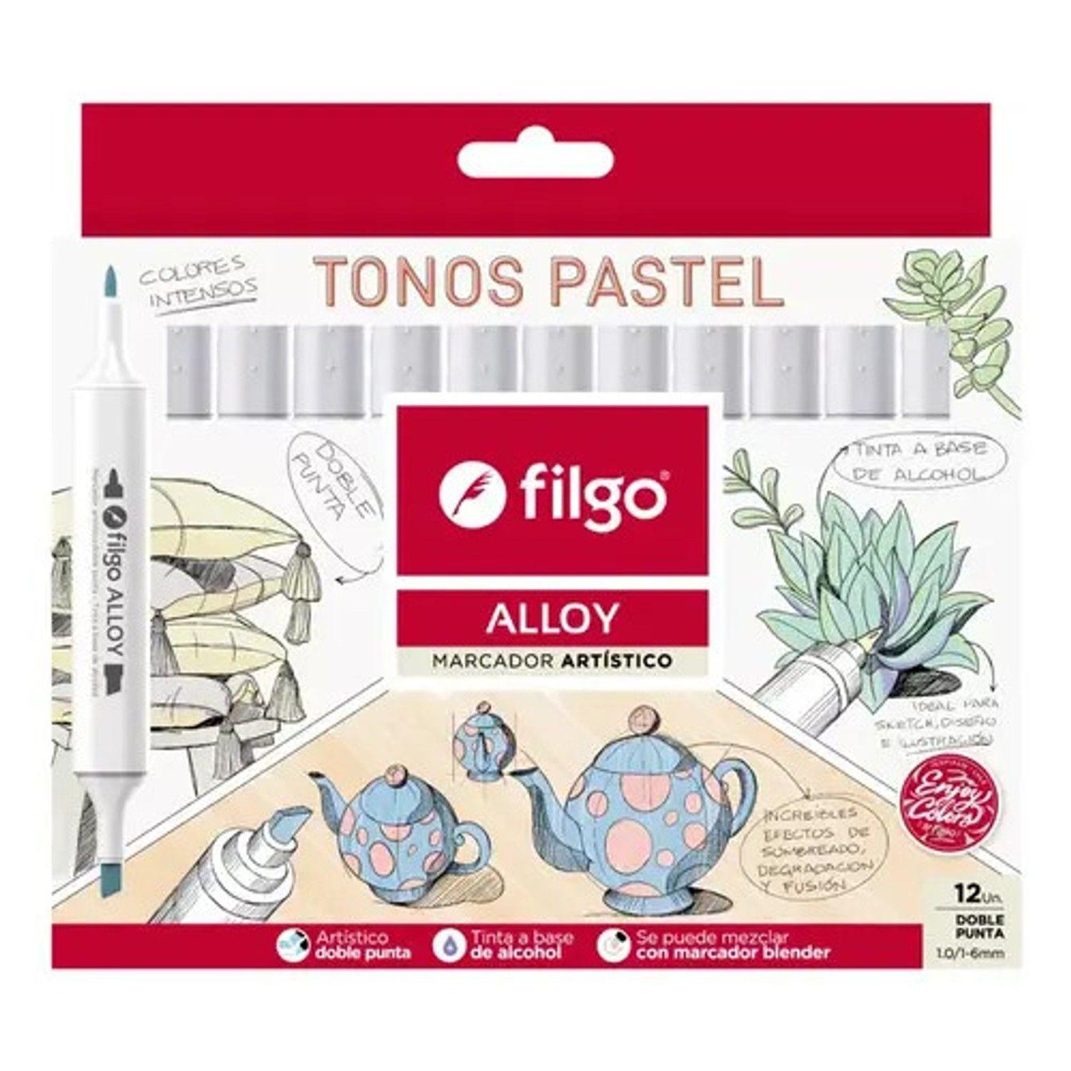 Marcadores Artísticos Doble Punta Filgo Alloy  - 12 Tonos Pastel-0