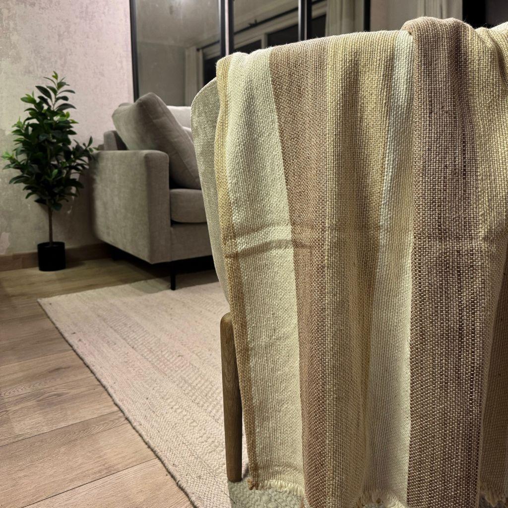 Manta 100% Algodón - Crudo con Franjas Tierra Pastel-2