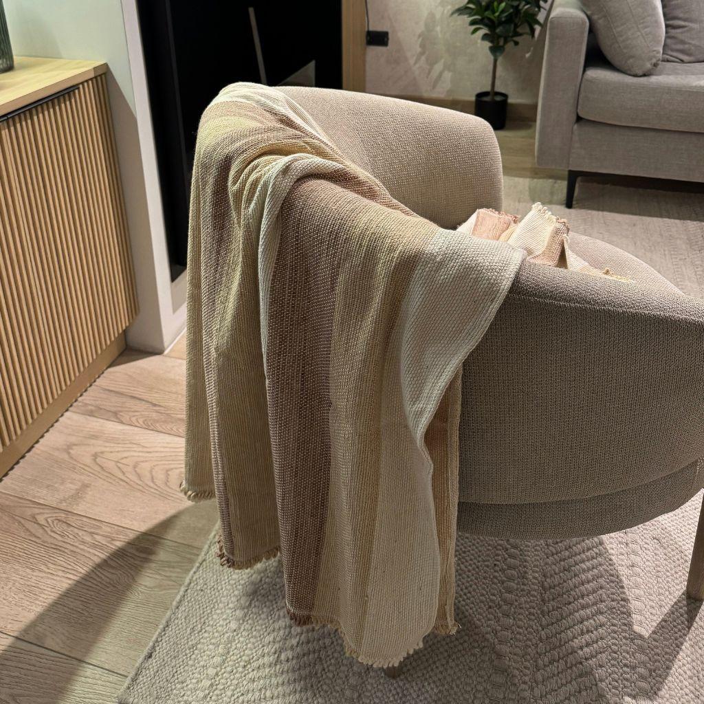 Manta 100% Algodón - Crudo con Franjas Tierra Pastel-3