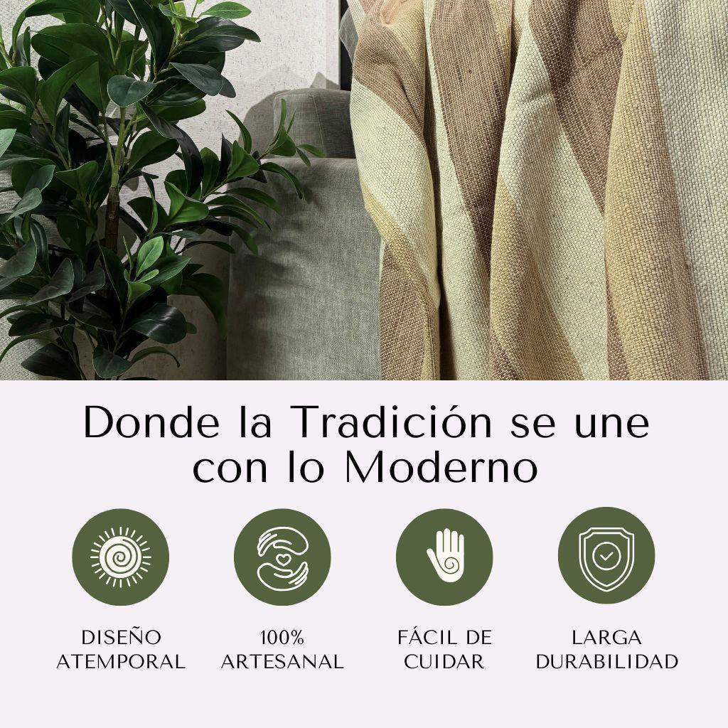 Manta 100% Algodón - Crudo con Franjas Tierra Pastel-4