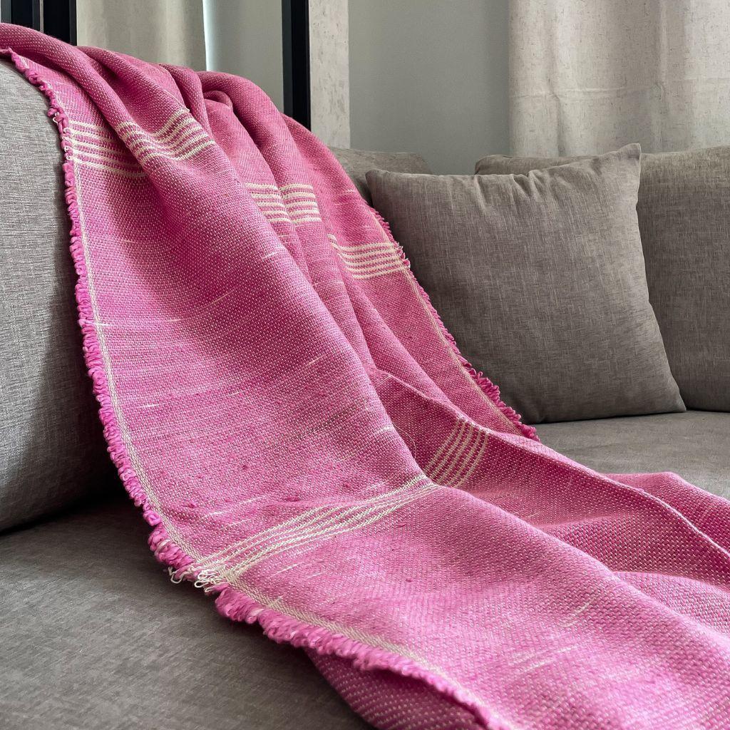 Manta 100% Algodón - 180x130cm - Rosado con líneas Crudo-3