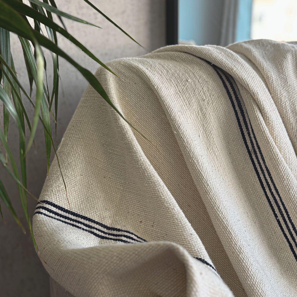 Manta 100% Algodón - 180x130cm - Crudo con Líneas Azul-5