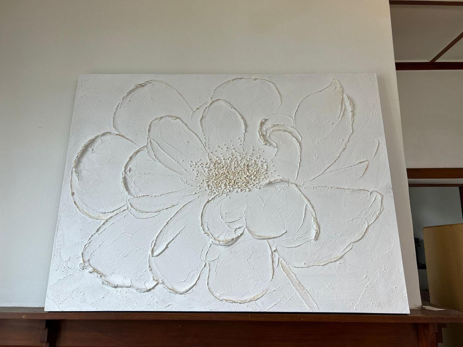 Cuadro Flor Blanca con Relieve-4
