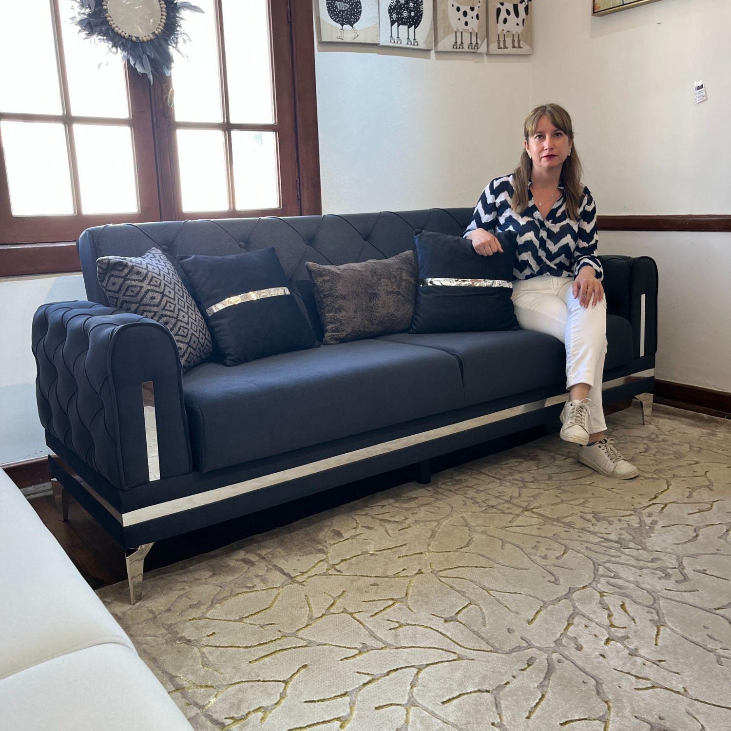 Juego de living 7 cuerpos 3+3+1 Estambul Gris, Sofa Cama-3