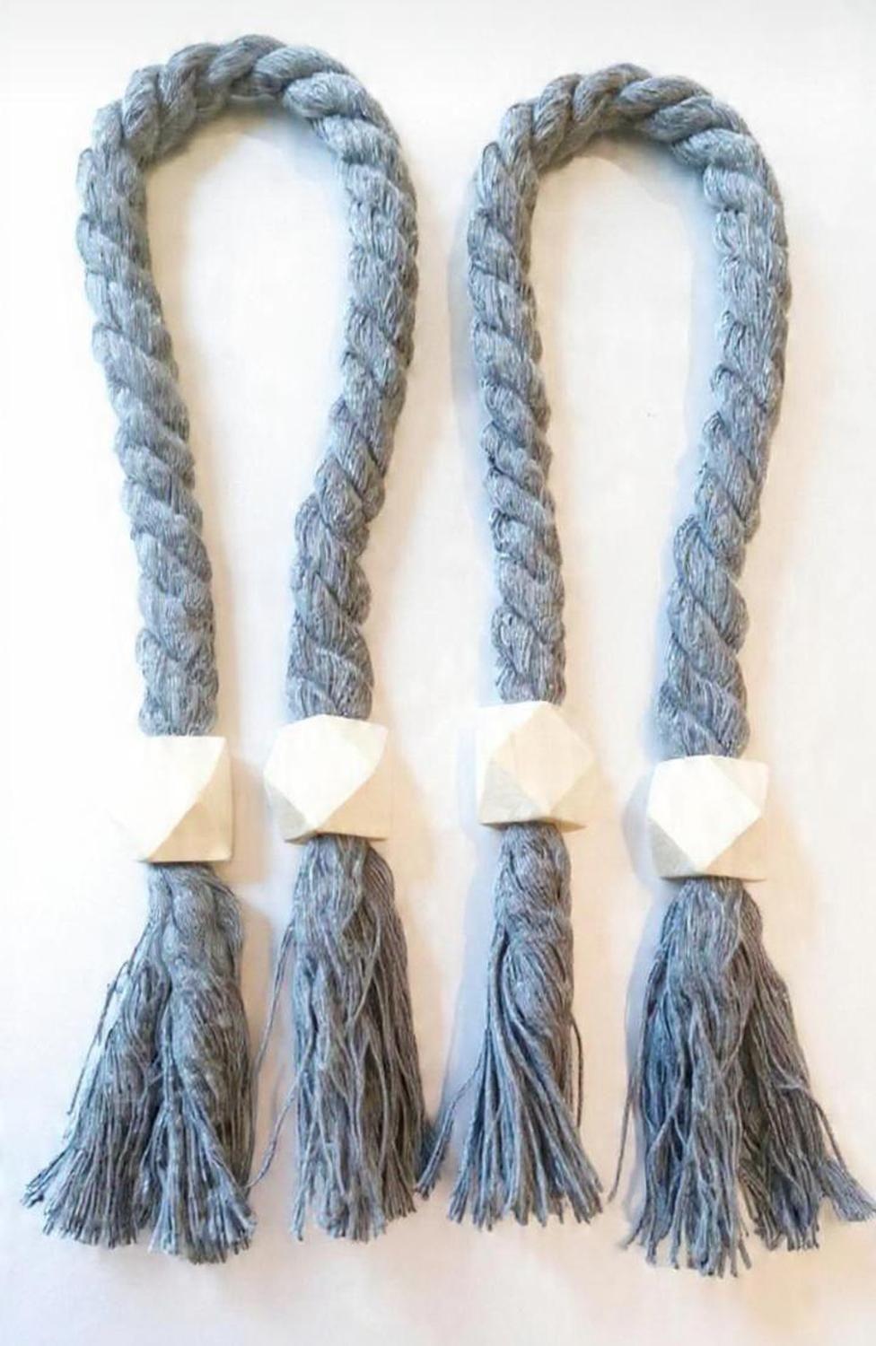 Set 2 Amarra Cortina Borlas con Magnético Boho Gris-3