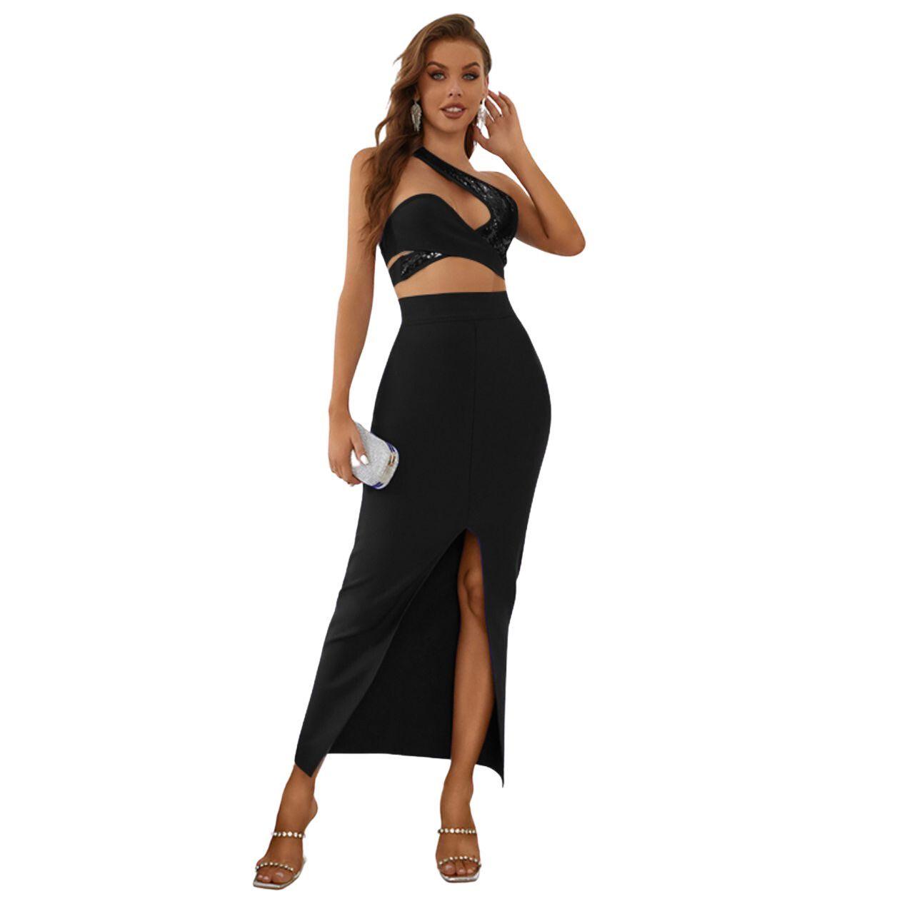 Conjunto Ajustado Negro con Lentejuelas-3