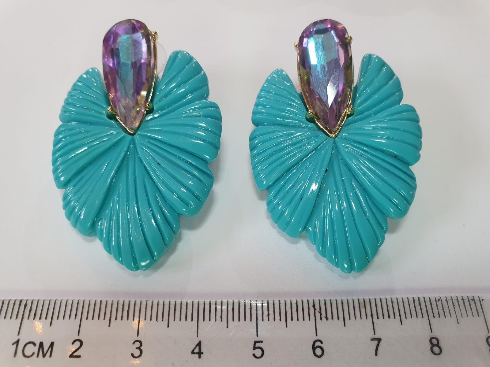 Aros Hoja con Piedra Turquesa-0