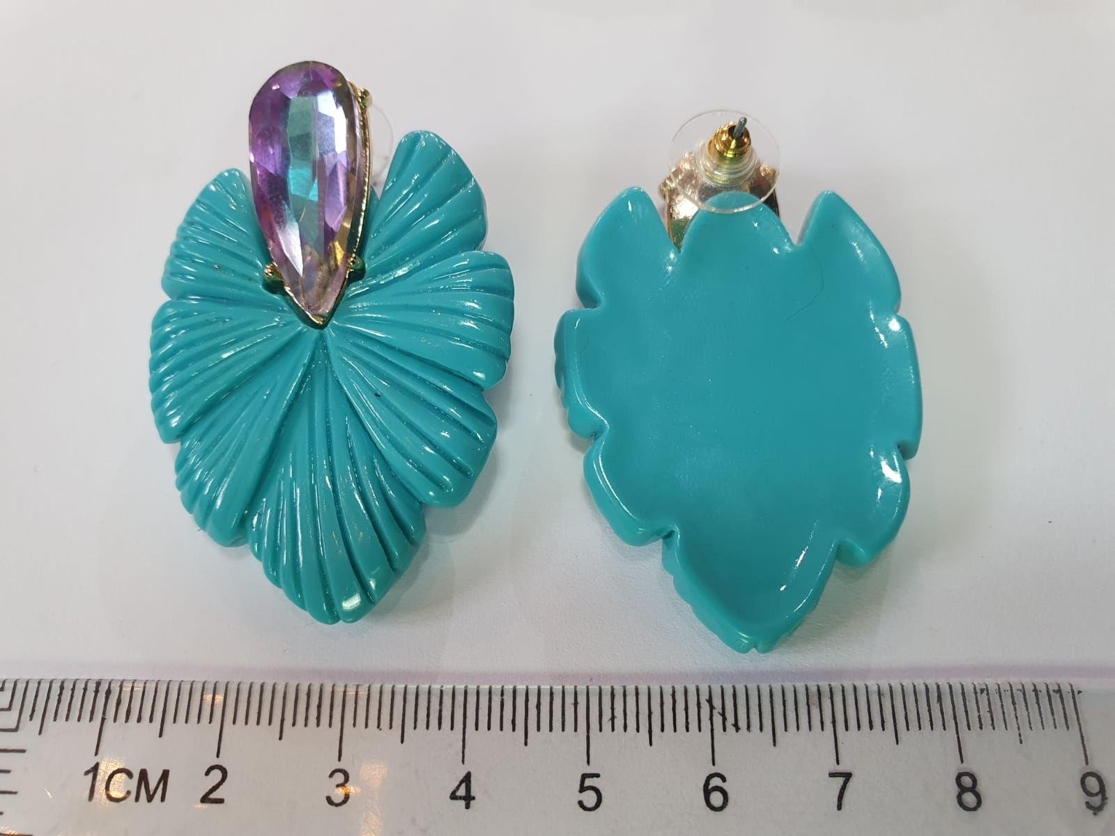 Aros Hoja con Piedra Turquesa-1