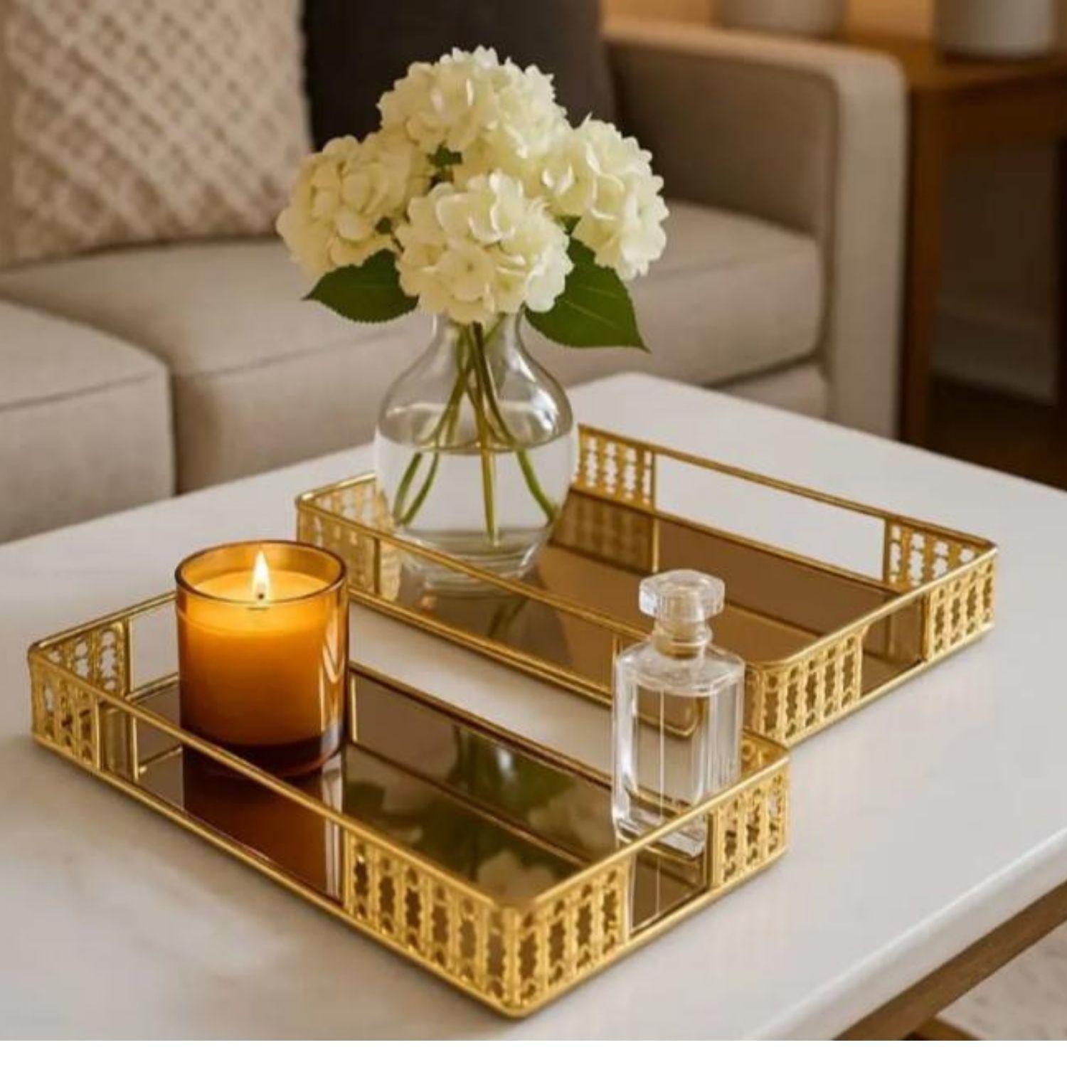 Bandeja Rectangular Dorado Metal Mediada-2