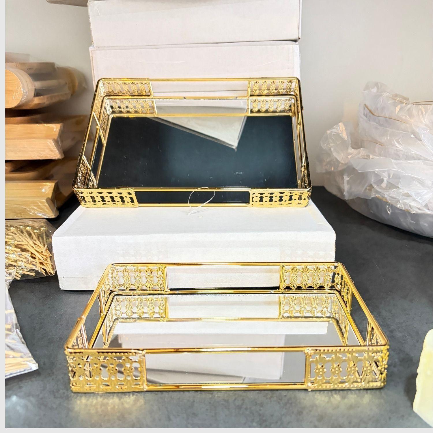 Bandeja Rectangular Dorado Metal Mediada-4