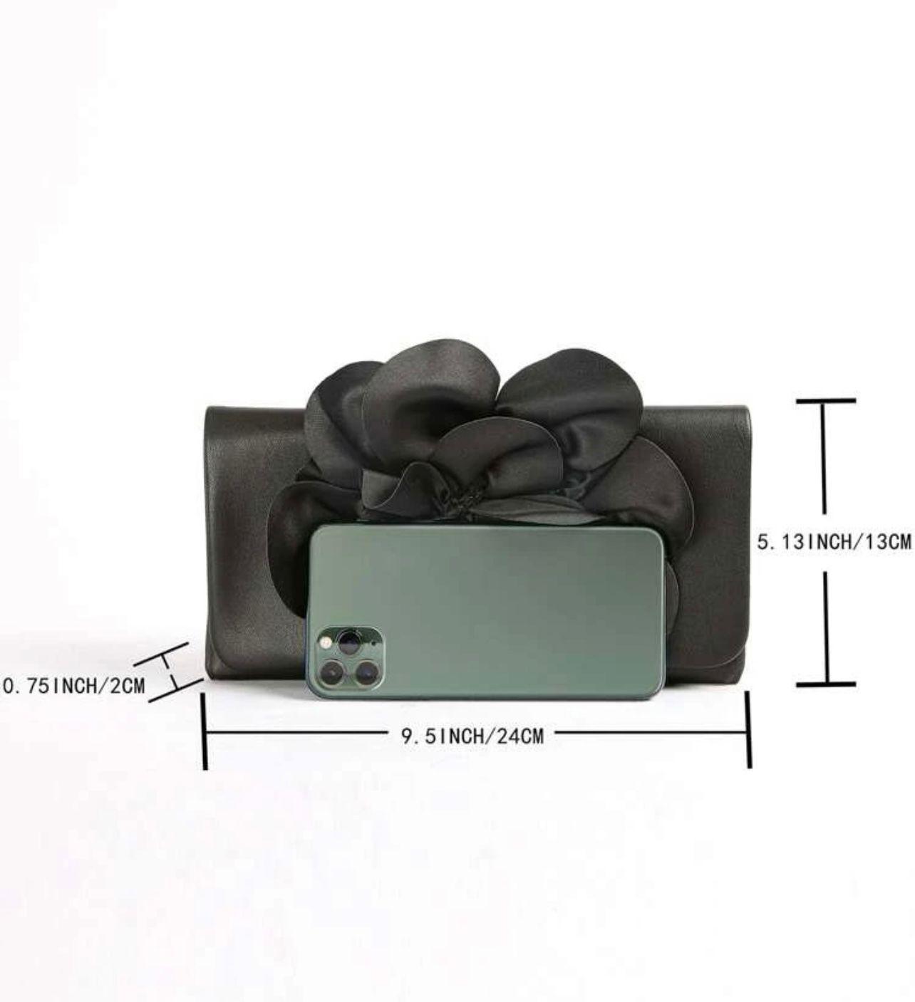 Cartera de Fiesta Color Negro Con Diseño Flor-2