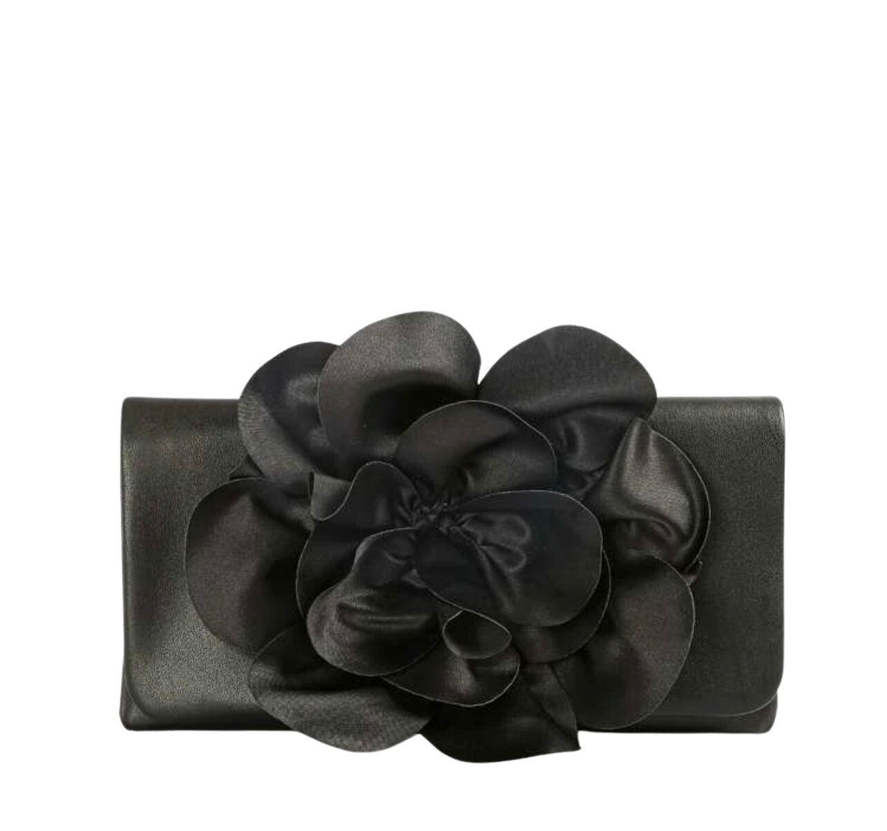 Cartera de Fiesta Color Negro Con Diseño Flor-1