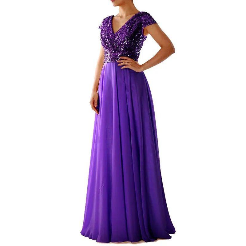Vestido de Fiesta Violeta Largo en V-0