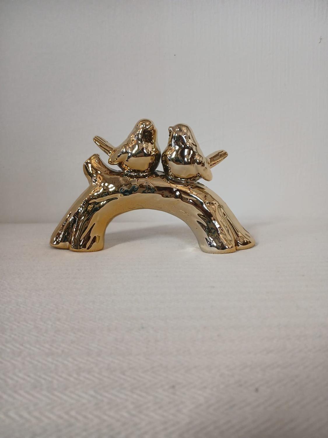 Adorno para mesa pareja de pajaritos dorado-0