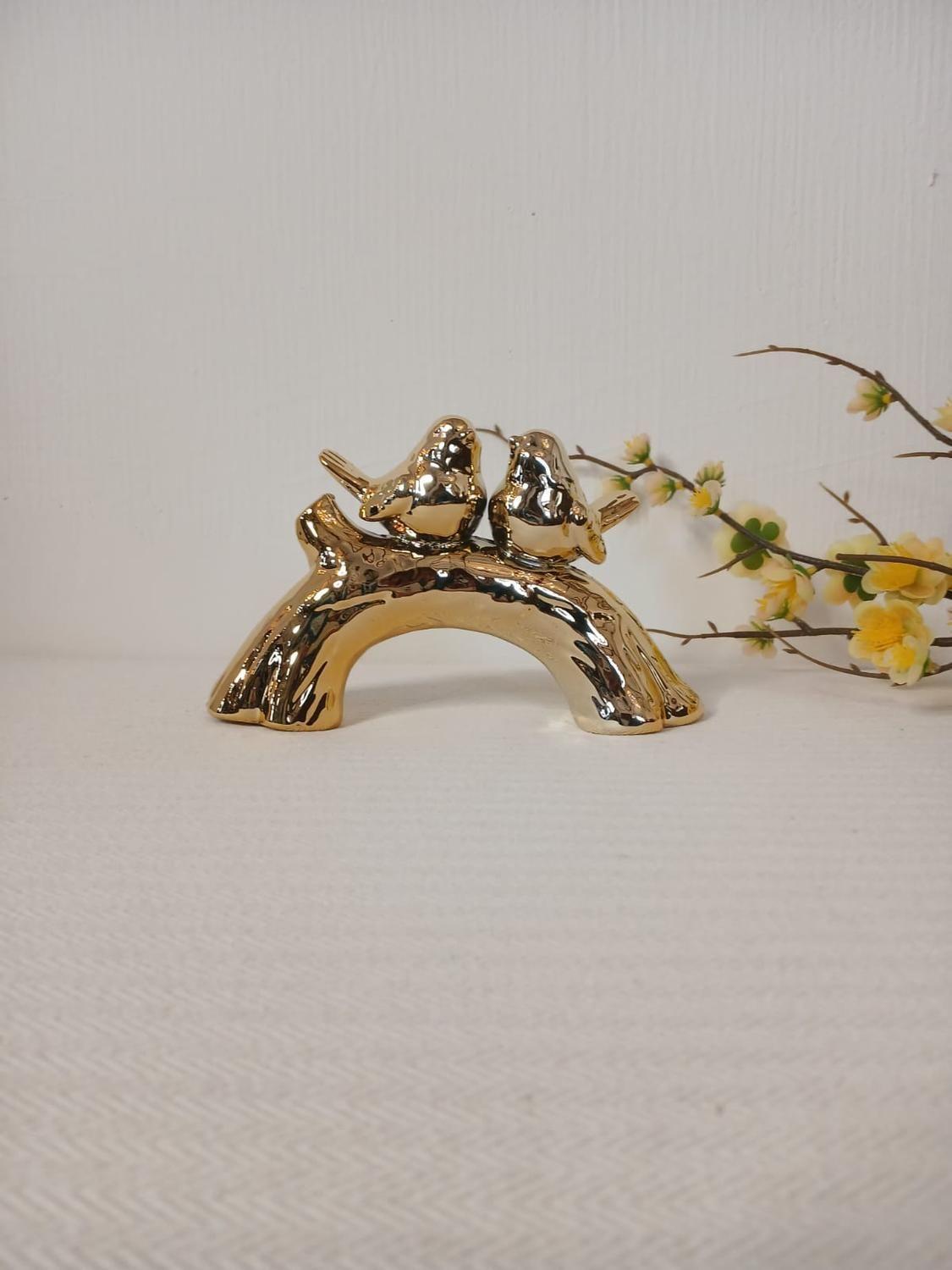 Adorno para mesa pareja de pajaritos dorado-1
