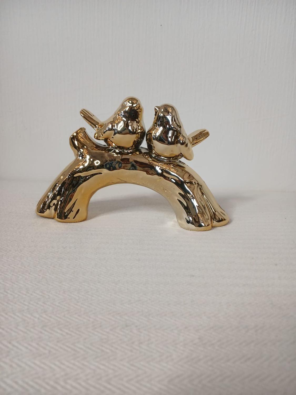 Adorno para mesa pareja de pajaritos dorado-2