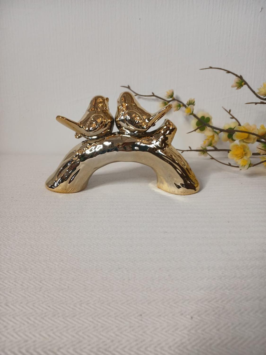 Adorno para mesa pareja de pajaritos dorado-3