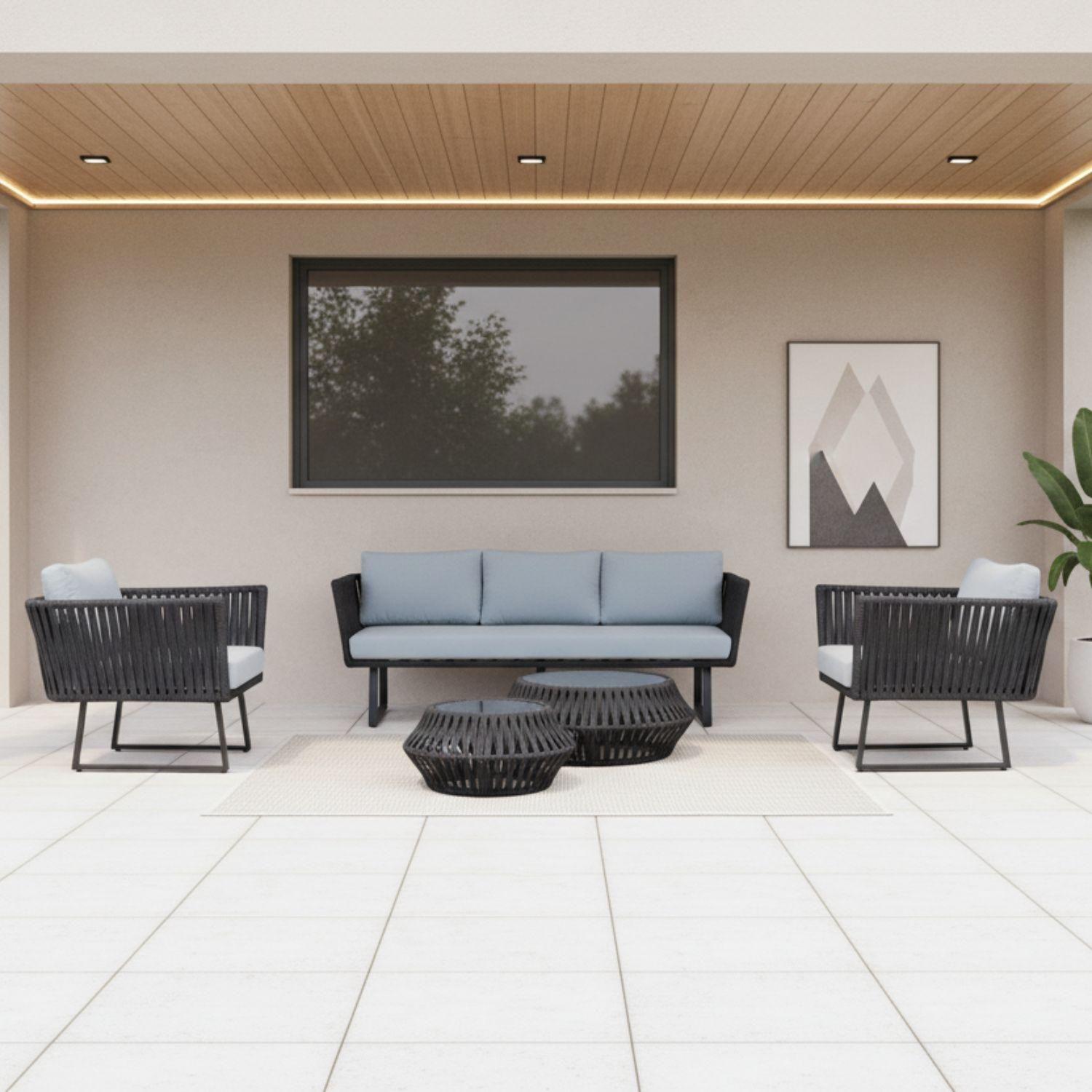 Juego de Terraza Cuerda Náutica Plana 6 Piezas Negro-2