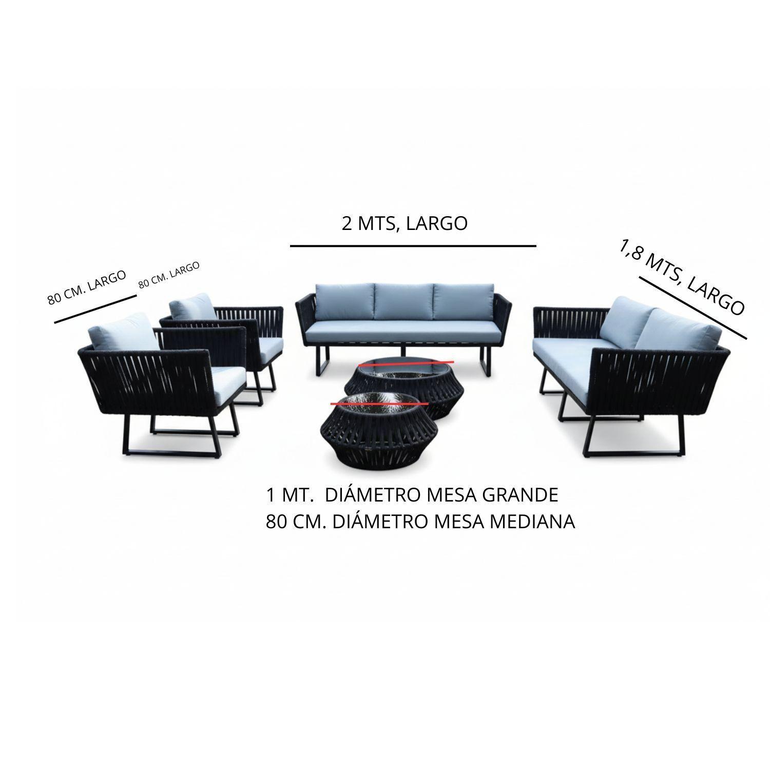 Juego de Terraza Cuerda Náutica Plana 6 Piezas Negro-3