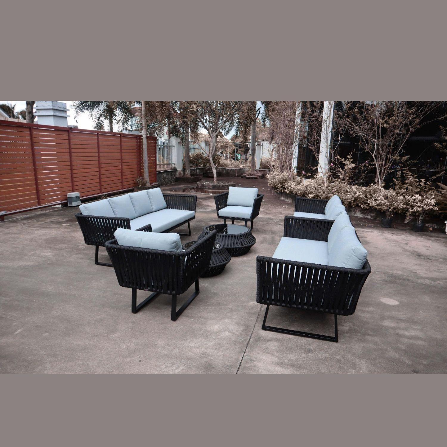 Juego de Terraza Cuerda Náutica Plana 6 Piezas Negro-4