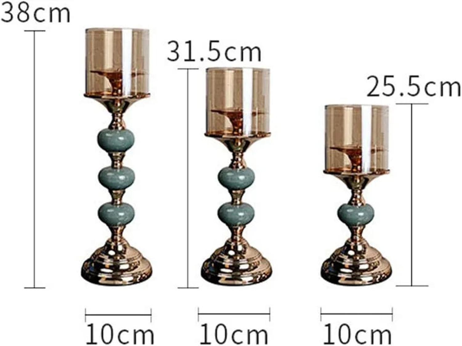 Set de 3 Candelabro Dorado con verde petroleo-5