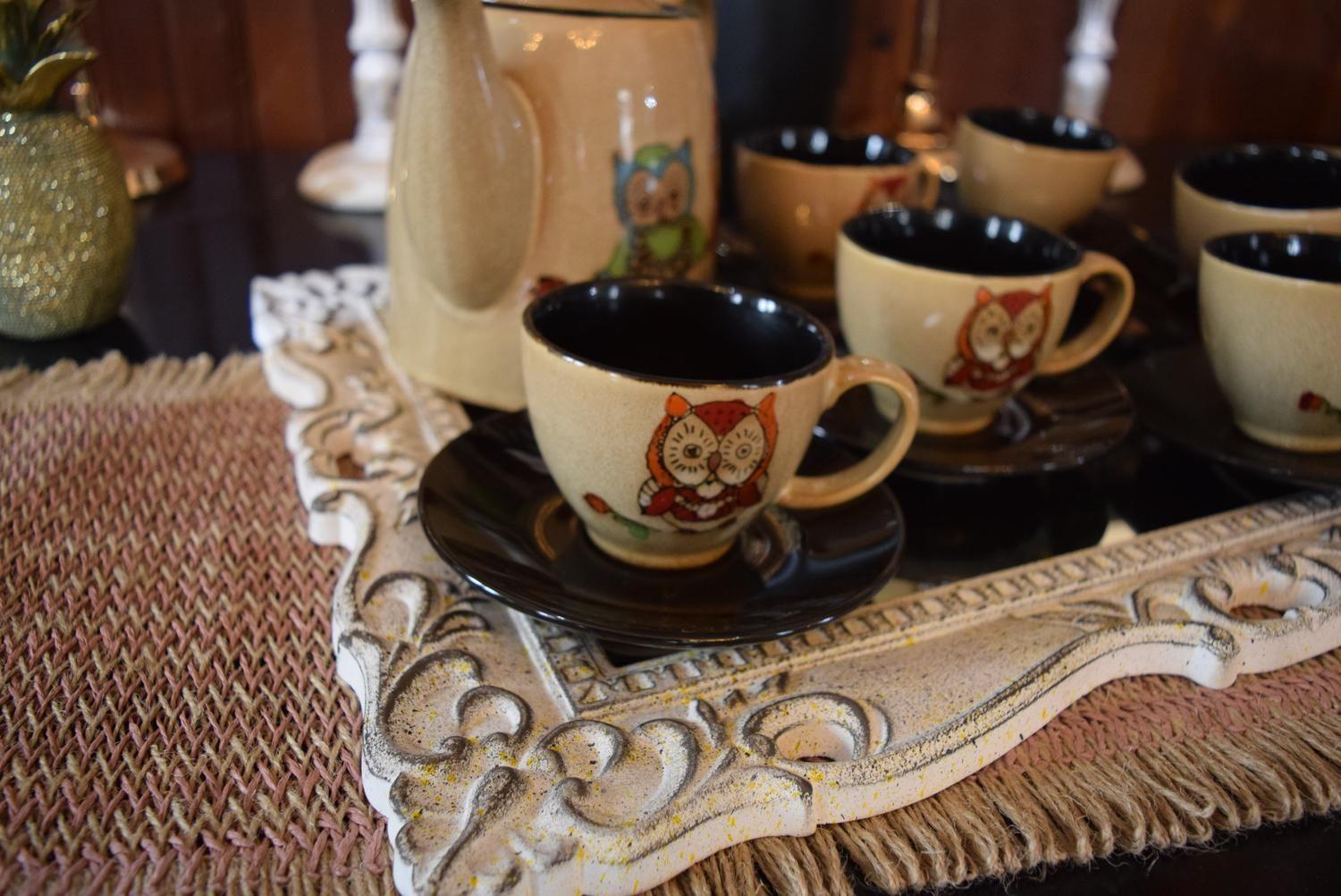 Set 7 Piezas Tazas y Tetera Búho loza-2