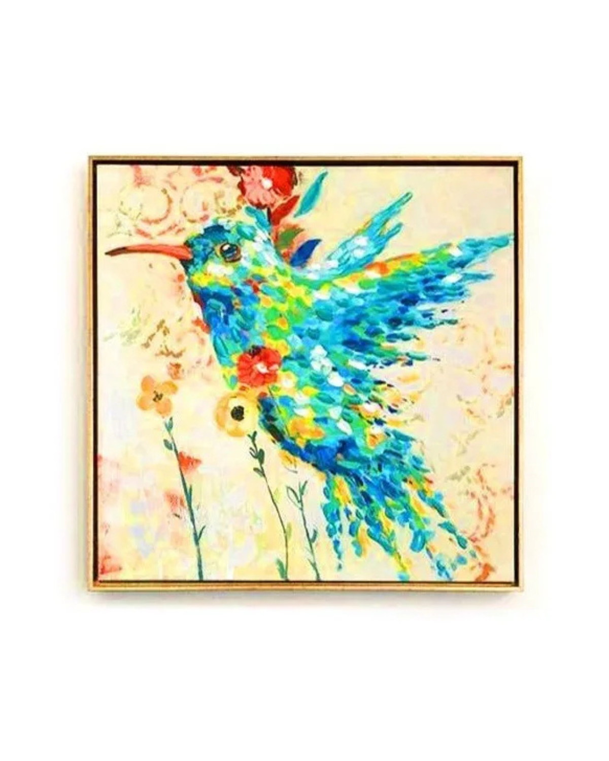 Cuadro Óleo de Colibrí Colorido Decorativo-0