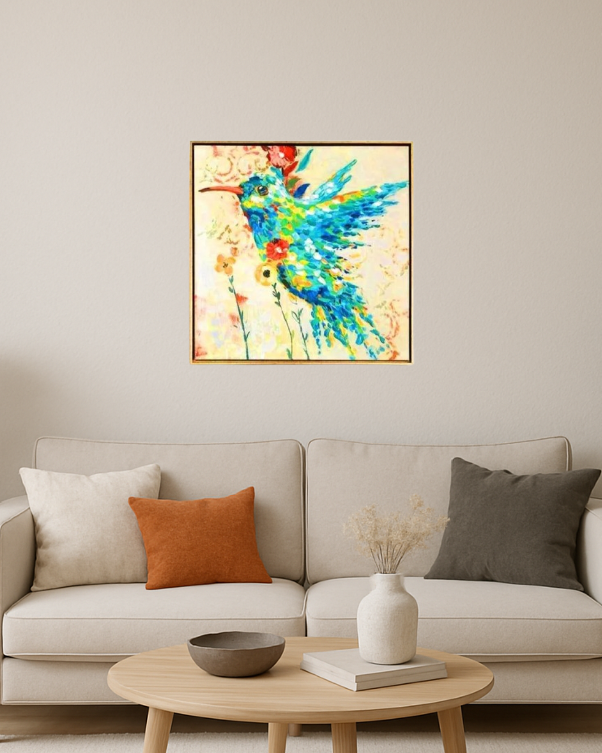 Cuadro Óleo de Colibrí Colorido Decorativo-2