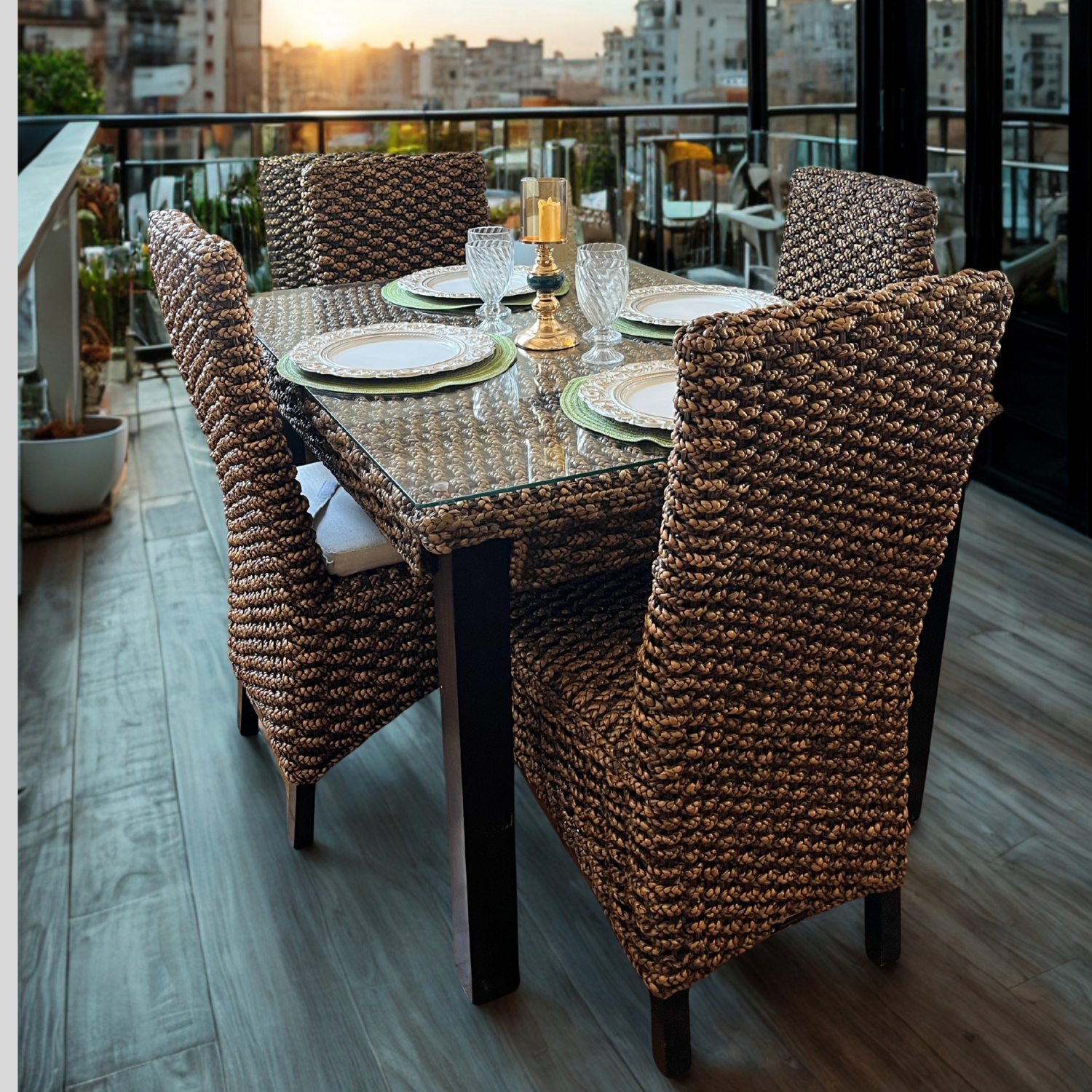 Comedor Rectangilar Para 4 Personas en Rattan Natural, Comedor Terraza o Interior-2