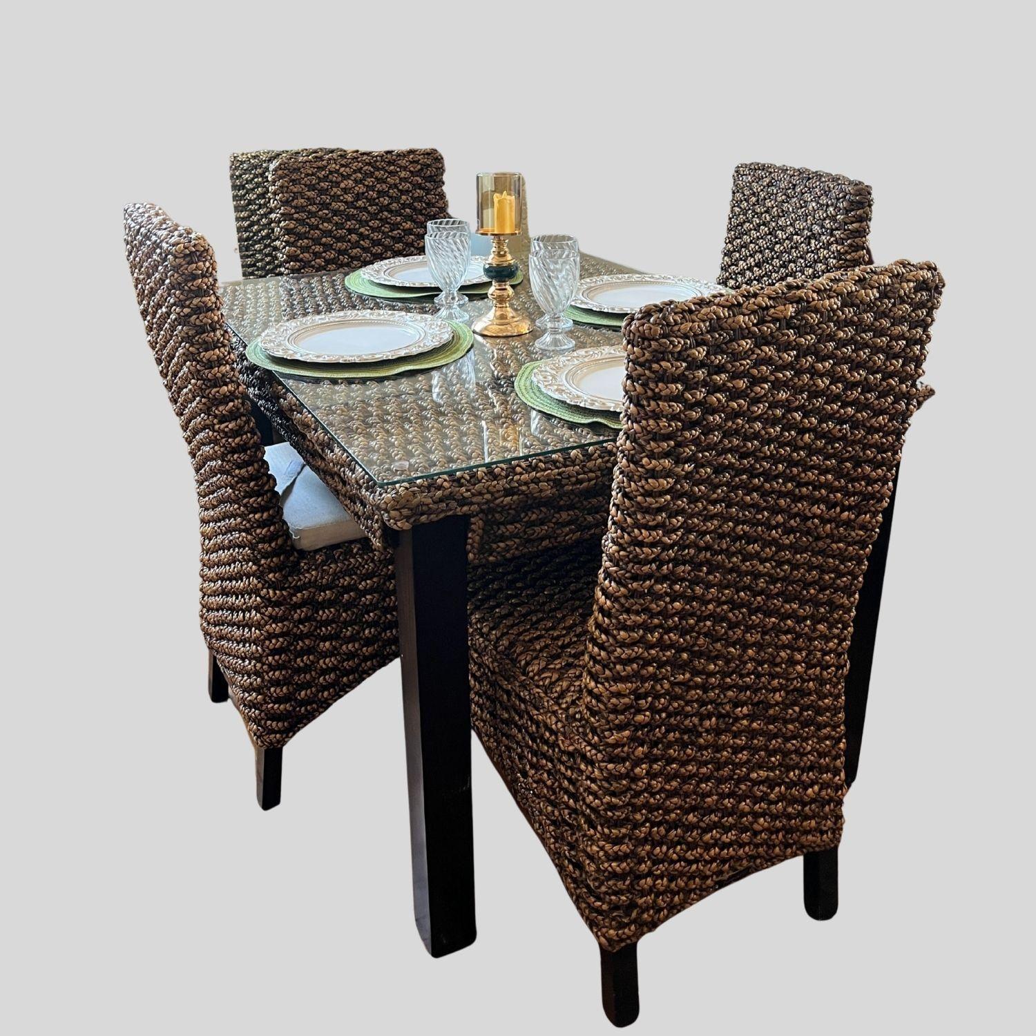 Comedor Rectangilar Para 4 Personas en Rattan Natural, Comedor Terraza o Interior-4