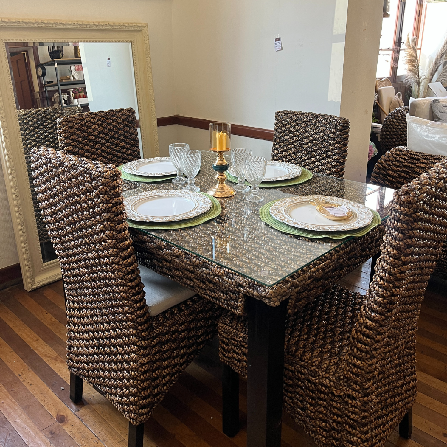 Comedor Rectangilar Para 4 Personas en Rattan Natural, Comedor Terraza o Interior-5