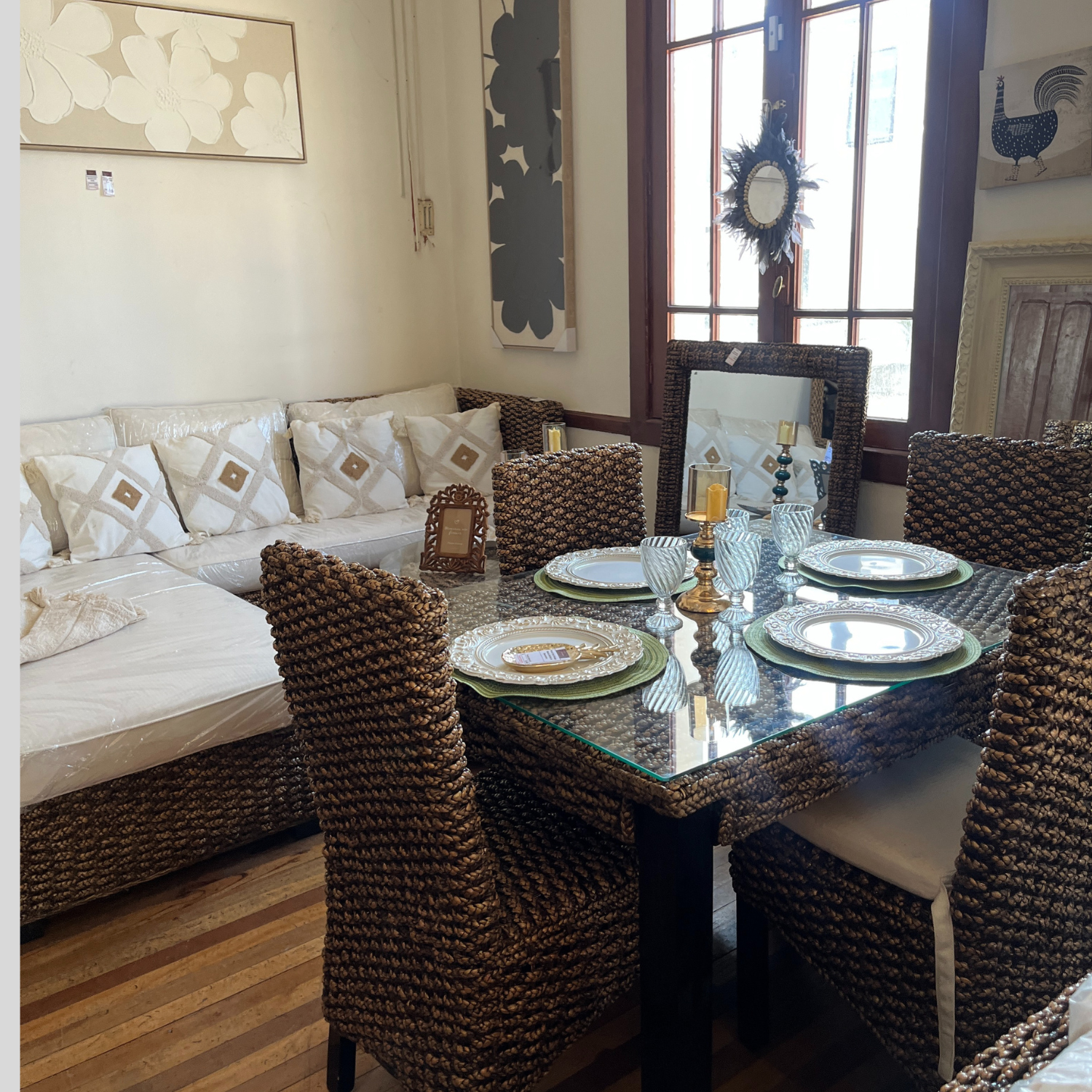 Comedor Rectangilar Para 4 Personas en Rattan Natural, Comedor Terraza o Interior-6