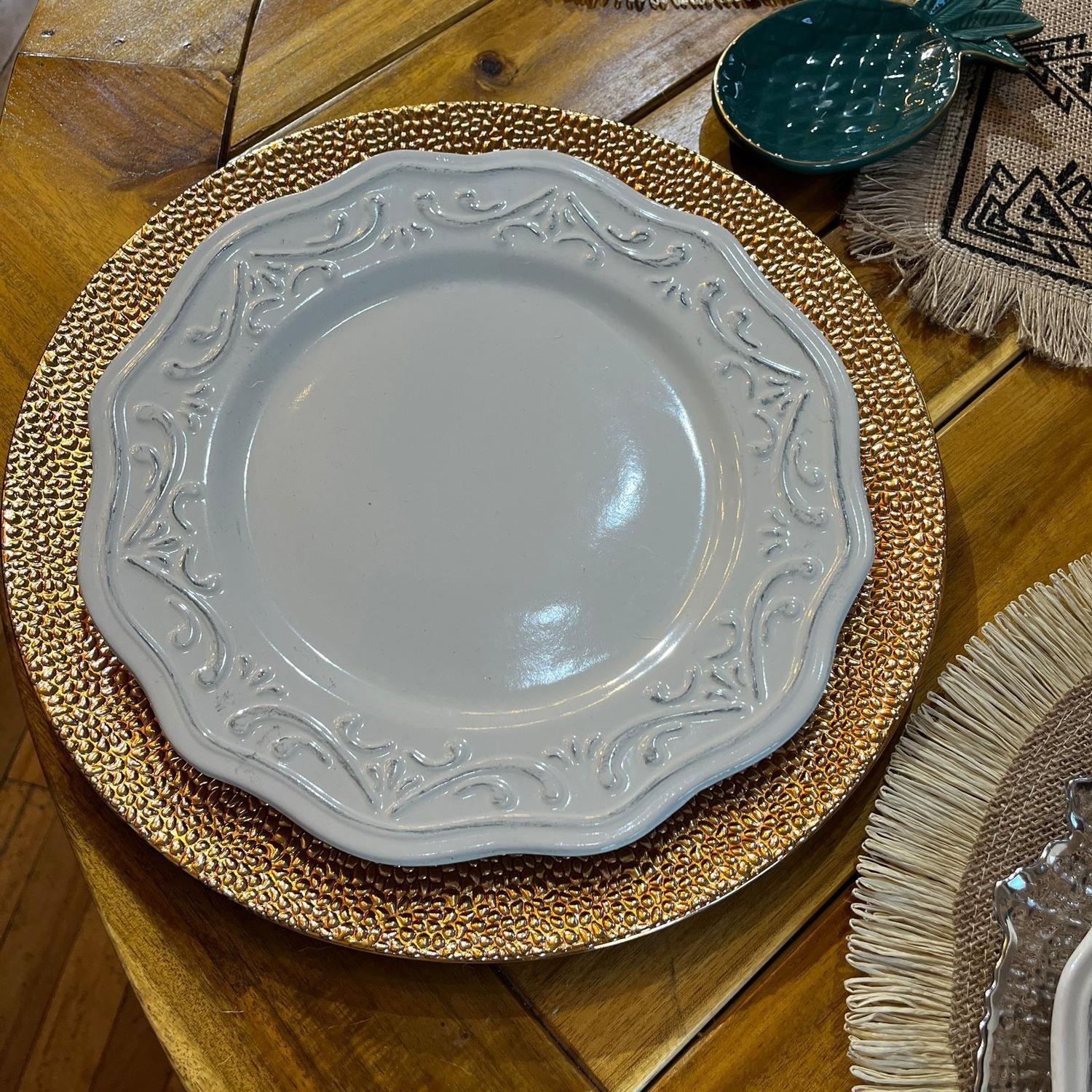6 Platos Bases Dorado Textura Puntitos-3