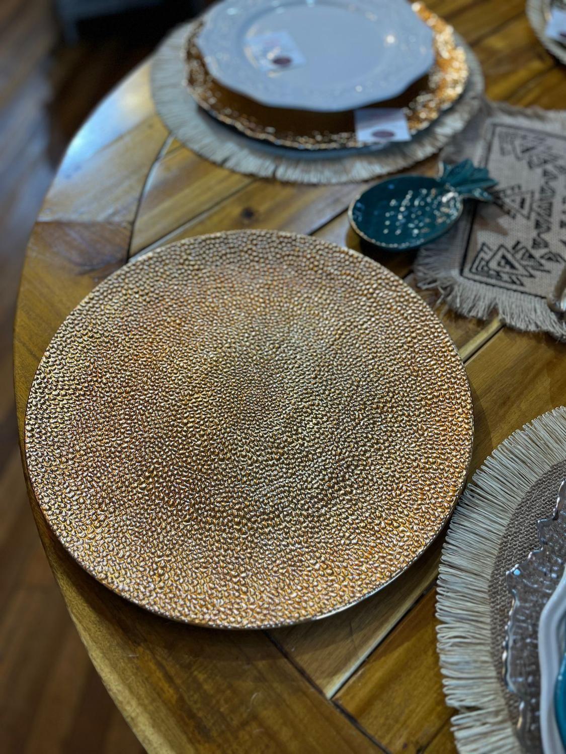 6 Platos Bases Dorado Textura Puntitos-4