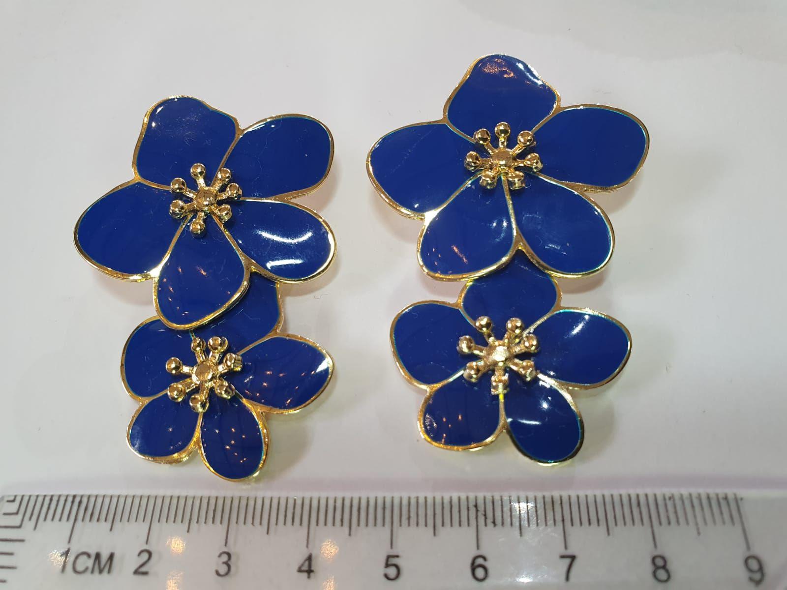 Aros Diseño con Doble Flor Azul-0