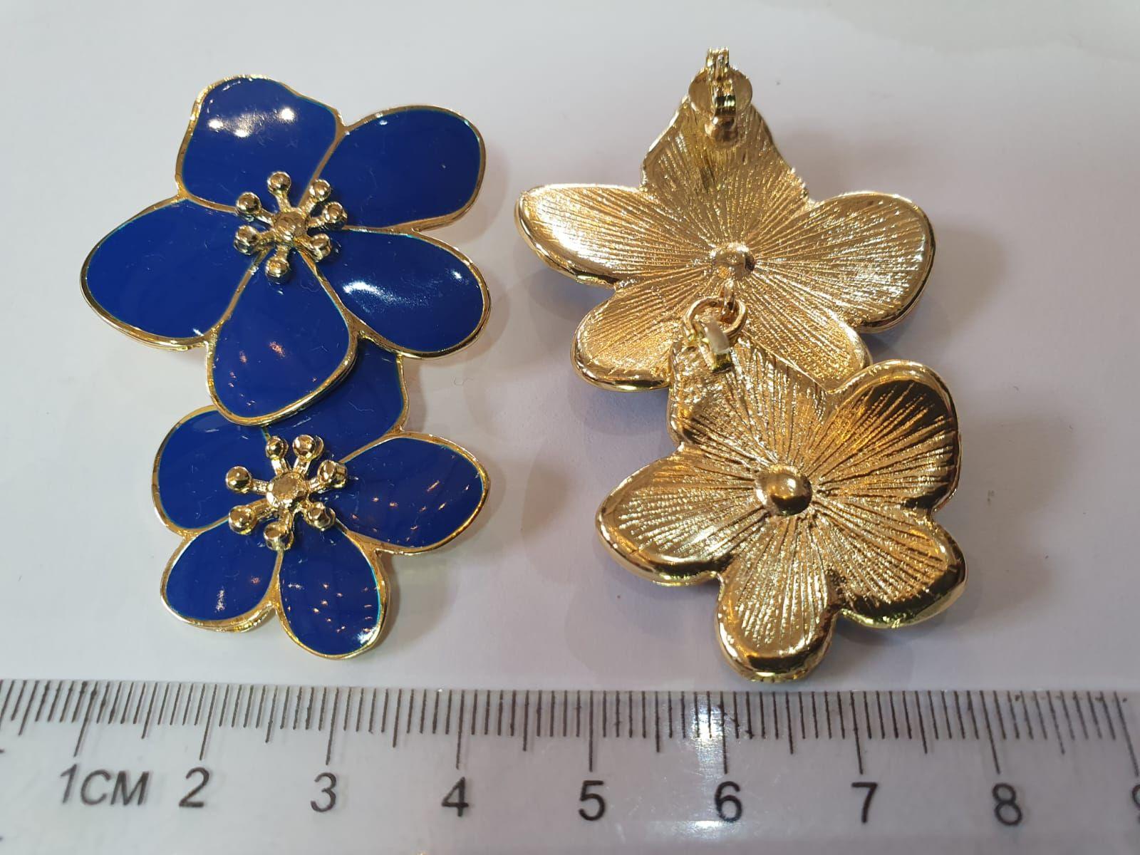 Aros Diseño con Doble Flor Azul-1