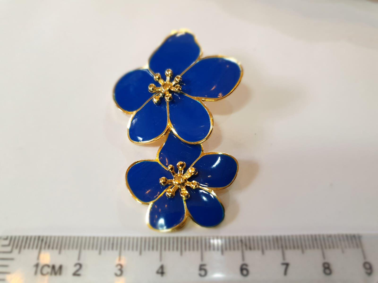 Aros Diseño con Doble Flor Azul-2