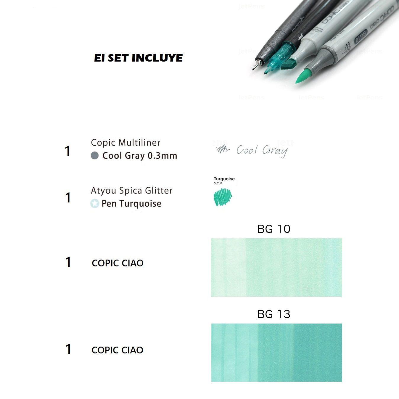 COPIC Ciao Doodle Packs: Turquoise (4 Lápices)-1