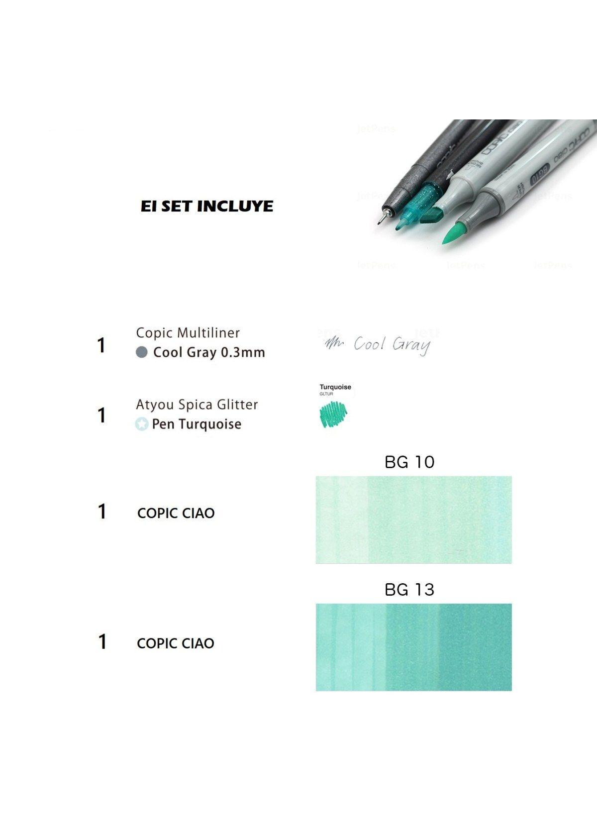 COPIC Ciao Doodle Packs: Turquoise (4 Lápices)-1